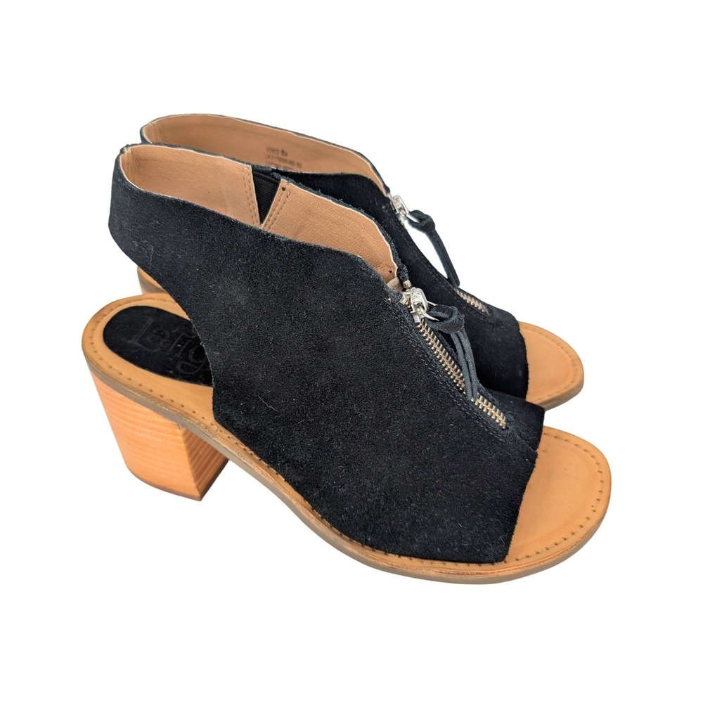 Latigo Venice Sandals Womens 8M Black Suede Leather Zip Up Block Heel Peep Toe